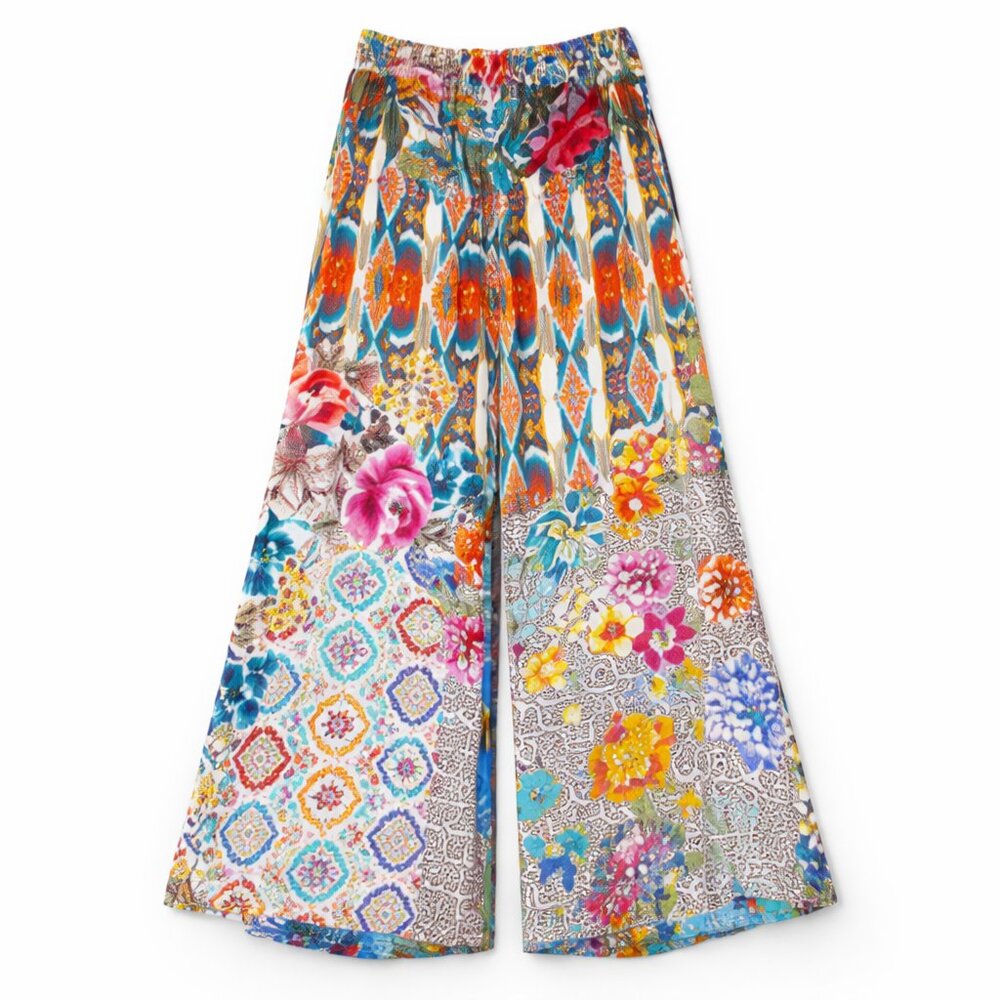 Johnny Was – Pearce Colorful Tropical Smocked Wide Leg Pants – Women’s L
